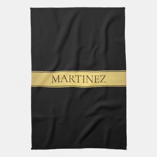 Classy Faux Gold Stripe & Black Background of DIY Theedoek (Verticaal)