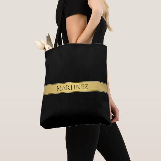 Classy Faux Gold Stripe & Black Background of DIY Tote Bag (Dichtbij)
