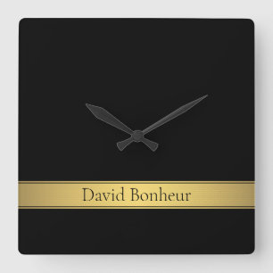 Classy Faux Gold Stripe & Black Background of DIY Vierkante Klok