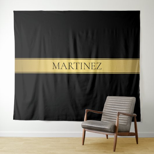 Classy Faux Gold Stripe & Black Background of DIY Wandkleed (In Situ (horizontaal))