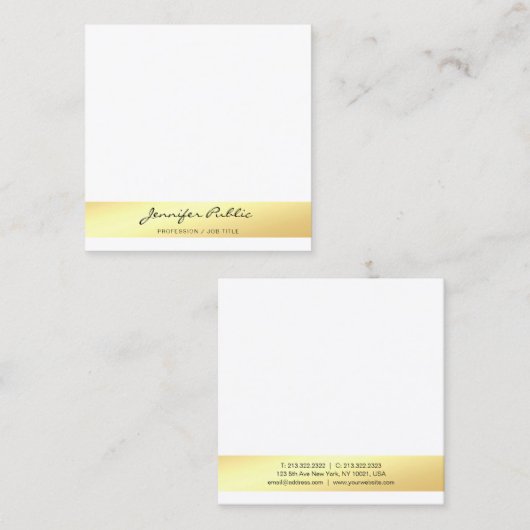 Classy Faux Gold White Modern Professional Elegant Vierkante Visitekaartje (Voorkant / Achterkant)