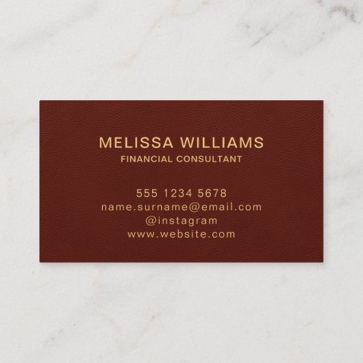 Classy Faux Red Leather & Gold Monogram Naam Visitekaartje (Achterkant)