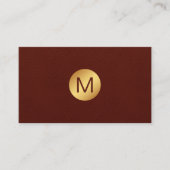 Classy Faux Red Leather & Gold Monogram Naam Visitekaartje (Voorkant)