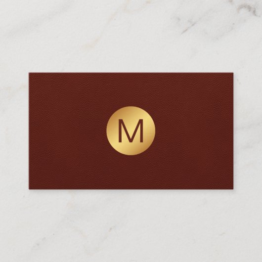 Classy Faux Red Leather & Gold Monogram Naam Visitekaartje (Voorkant)