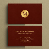 Classy Faux Red Leather & Gold Monogram Naam Visitekaartje