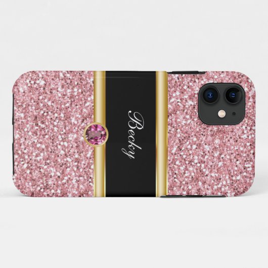 Classy Faux Rhinestone Jewel Glitter Monogram Case-Mate iPhone Case (Achterkant (horizontaal))