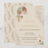 Classy Feather Boho Beige Wedding Invitation Kaart (Voorkant / Achterkant)