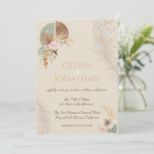 Classy Feather Boho Beige Wedding Invitation