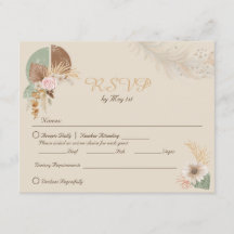 Classy Feather Boho Beige Wedding RSVP Kaart