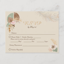 Classy Feather Boho Beige Wedding RSVP Kaart