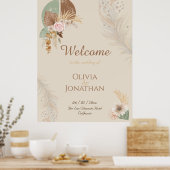 Classy Feather Boho Beige Wedding Welkomstteken Poster (Keuken)