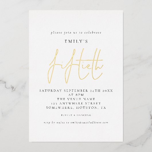 Classy Fiftieth Birthday Party Script Real Folie Uitnodiging (Voorkant)
