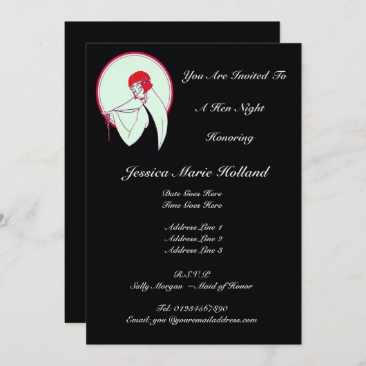 Classy Flapper ~ Hen Night Kaart (Voorkant / Achterkant)