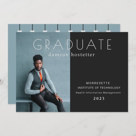 Classy Flat Photo Afstuderen Masculine Announcemen Aankondiging (Voorkant / Achterkant)