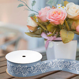 Classy  Floral Arabesque Boho Dusty Blue Gr Grosgrain Lint