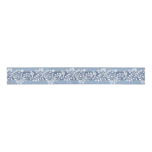 Classy  Floral Arabesque Boho Dusty Blue Grosgrain Lint (Voorkant)