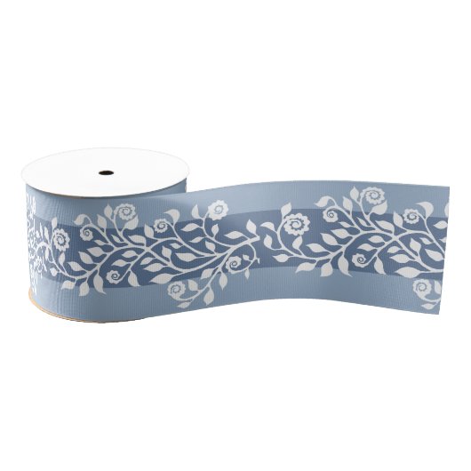 Classy  Floral Arabesque Boho Dusty Blue Grosgrain Lint (Spoel)