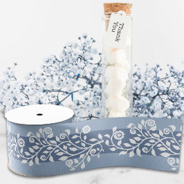 Classy  Floral Arabesque Boho Dusty Blue Grosgrain Lint