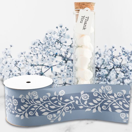 Classy  Floral Arabesque Boho Dusty Blue Grosgrain Lint