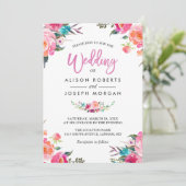 Classy Floral Blossom Waterverf Flowers Wedding Kaart (Staand voorkant)