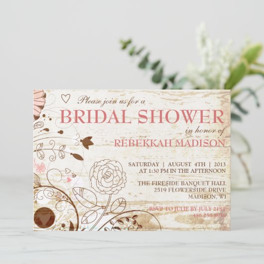 Classy  Floral Bridal Shower Kaart (Staand voorkant)