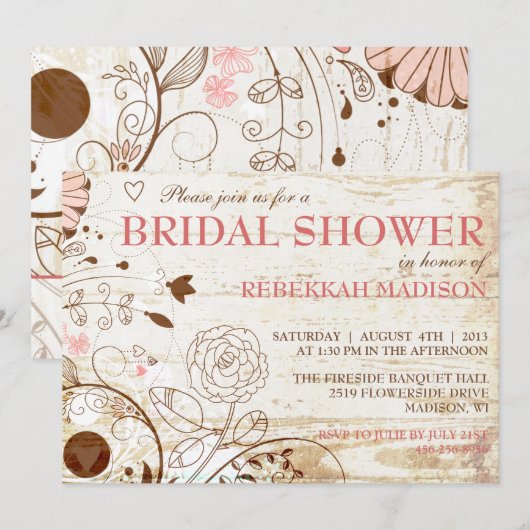 Classy  Floral Bridal Shower Kaart (Voorkant / Achterkant)