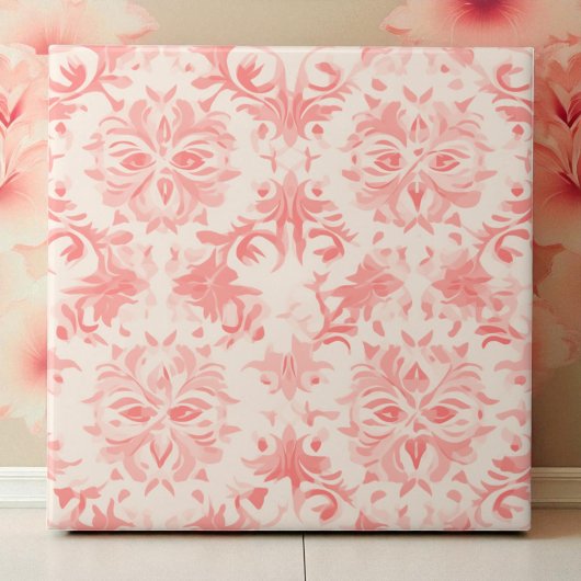 Classy Floral Damask Rose Pink Tegeltje