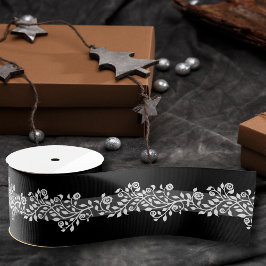 Classy  Floral Elegant Black White Grey Grosgrain Lint