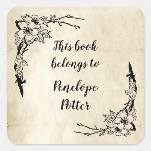 Classy Floral en Old Parchment  Book Bord Vierkante Sticker