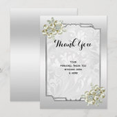 Classy Floral Gem, Zilveren ingelijste bruiloft Bedankkaart (Voorkant / Achterkant)