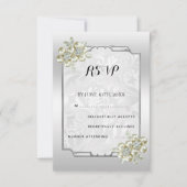 Classy Floral Gem, Zilveren ingelijste bruiloft RSVP Kaartje (Voorkant)