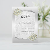Classy Floral Gem, Zilveren ingelijste bruiloft RSVP Kaartje (Staand voorkant)