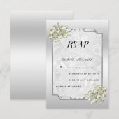 Classy Floral Gem, Zilveren ingelijste bruiloft RSVP Kaartje (Voorkant / Achterkant)