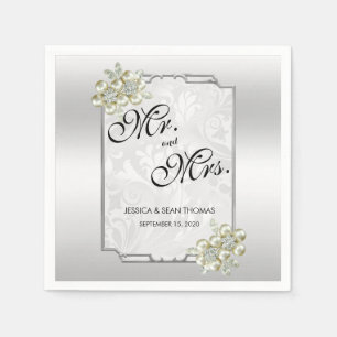 Classy Floral Gem, Zilveren ingelijste bruiloft Servet