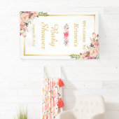 Classy Floral Gold Lijst Baby shower Verticaal Spandoek (Insitu)