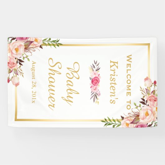 Classy Floral Gold Lijst Baby shower Verticaal Spandoek (Horizontaal)