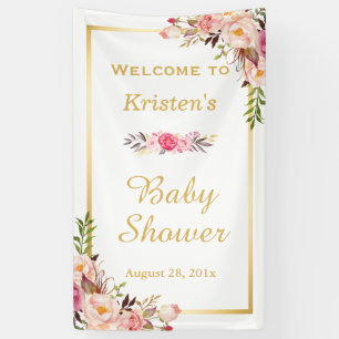 Classy Floral Gold Lijst Baby shower Verticaal Spandoek