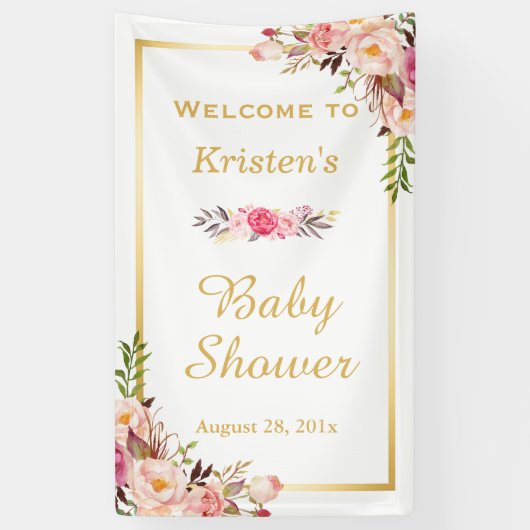 Classy Floral Gold Lijst Baby shower Verticaal Spandoek (Verticaal)