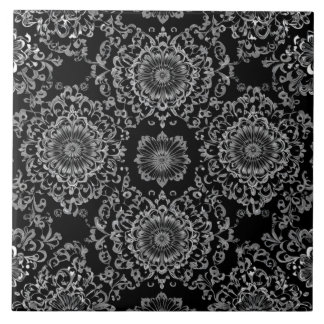 Classy Floral Kaleidoscoop in Donkere Tonen Tegeltje