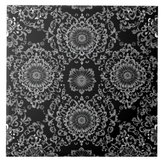 Classy Floral Kaleidoscoop in Donkere Tonen Tegeltje (Voorkant)