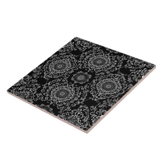 Classy Floral Kaleidoscoop in Donkere Tonen Tegeltje (Zijkant)