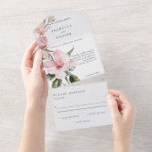 Classy Floral Magnolia Waterverf Wedding All In One Uitnodiging (Afscheurbaar)