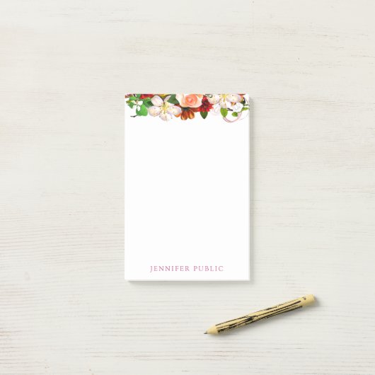 Classy Floral Modern Sjabloon Waterverf Flowers Post-it® Notes (Op bureau)