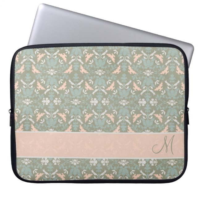 Classy Floral Monogram Damask Laptop Sleeve (Voorkant)