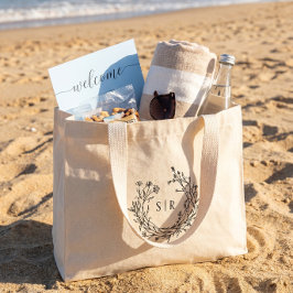 Classy Floral Monogram Wedding Welcome Guest Grote Tote Bag