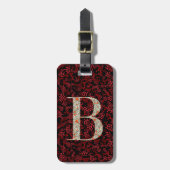 Classy Floral Monogrammed Letter B donkerrood Bagagelabel (Voorkant verticaal)