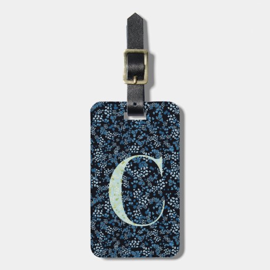 Classy Floral Monogrammed Letter C blauw Bagagelabel (Voorkant verticaal)