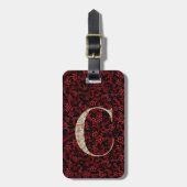 Classy Floral Monogrammed Letter C donkerrood Bagagelabel (Voorkant verticaal)