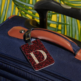 Classy Floral Monogrammed Letter D donkerrood Bagagelabel