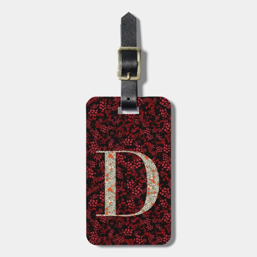 Classy Floral Monogrammed Letter D donkerrood Bagagelabel (Voorkant verticaal)